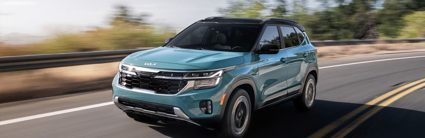 2026 Kia Seltos Blue on the road