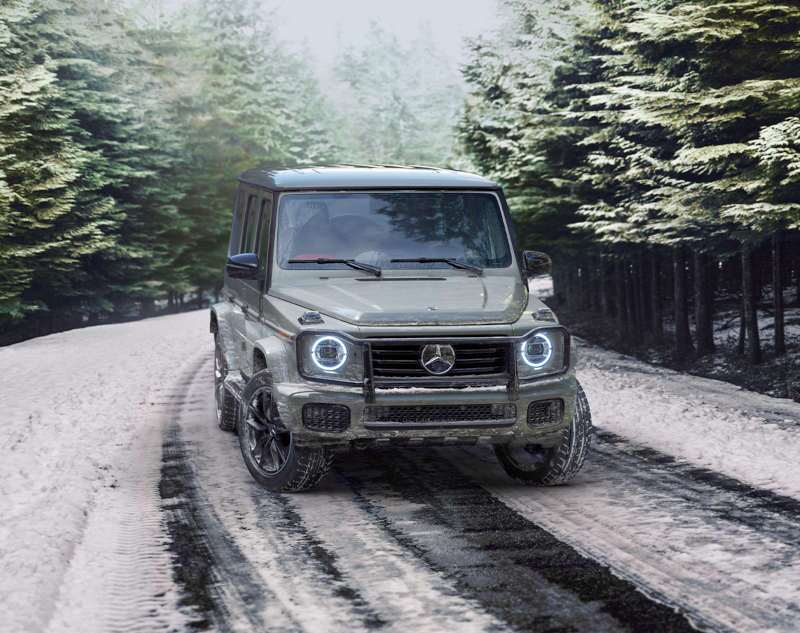 A front external 3/4 view of the 2026 Mercedes-Benz G-Class SUV, which can be found pre-owned for sale at MB Scotttsdale