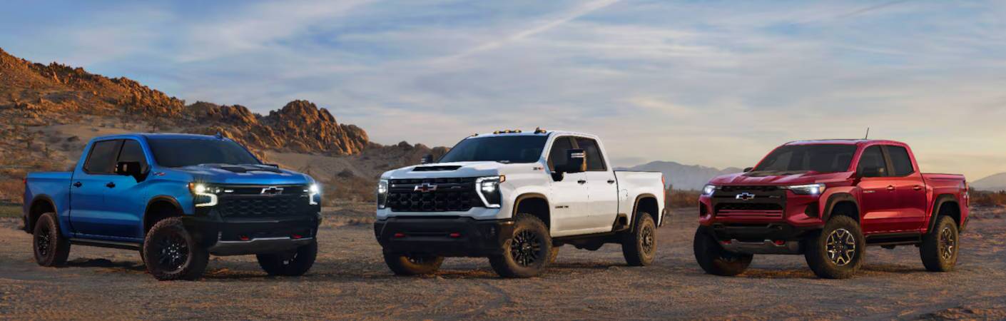 Red white and blue Chevy trucks