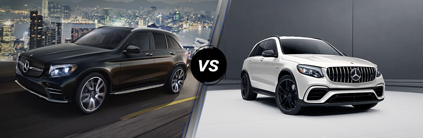 2018 Mercedes-Benz GLC Coupe 43 exterior front fascia and drivers side vs 2018 Mercedes-Benz GLC Coupe 63 exterior front fascia and passenger side