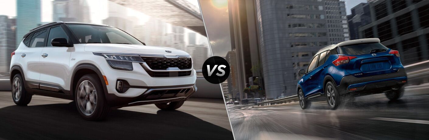 A side-by-side comparison of the 2021 Kia Seltos vs. 2021 Nissan Kicks.