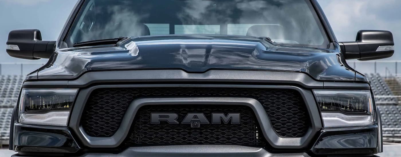 Grille on the front of a black 2023 Ram 1500