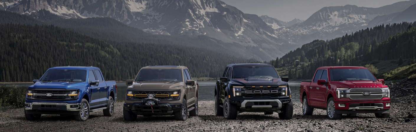 The lineup of Ford F-150 trim levels, all perfect for road trips to Banff