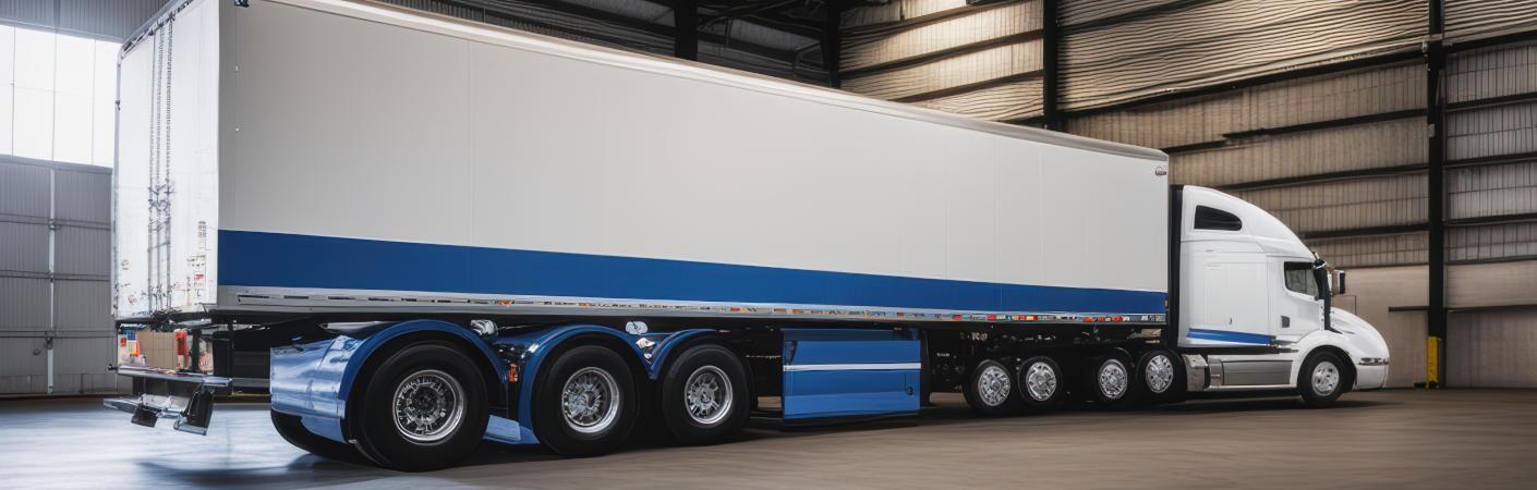 A side view of a used semi truck in the shop for commercial truck AC repair.