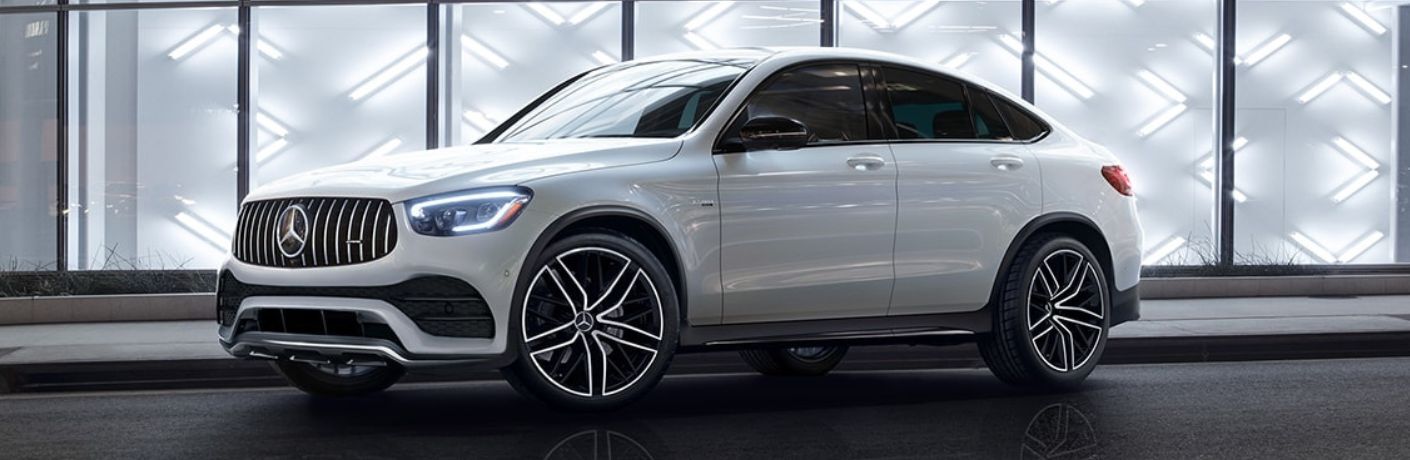 Front three-quarter view of the 2023 Mercedes-AMG GLC 43 Coupe