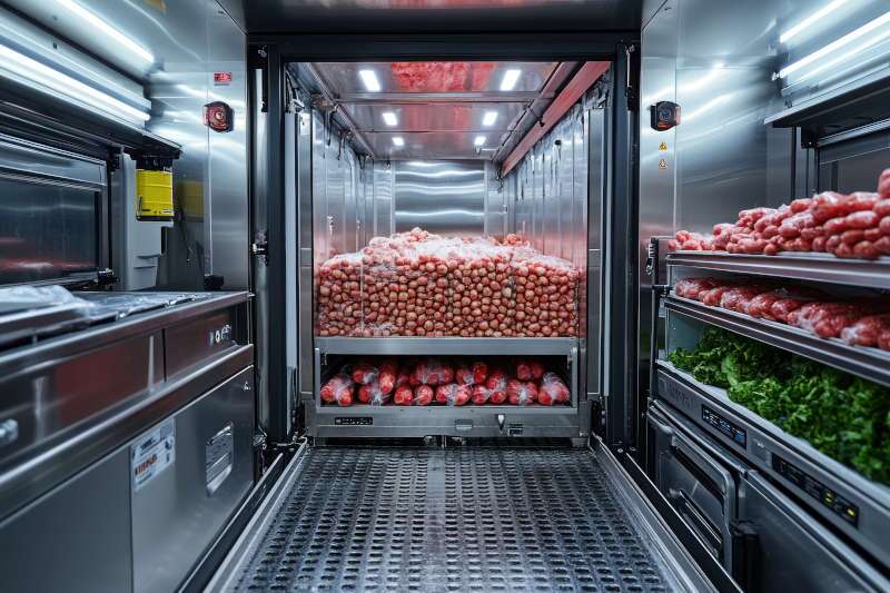 The loaded interior of a refrigerated truck