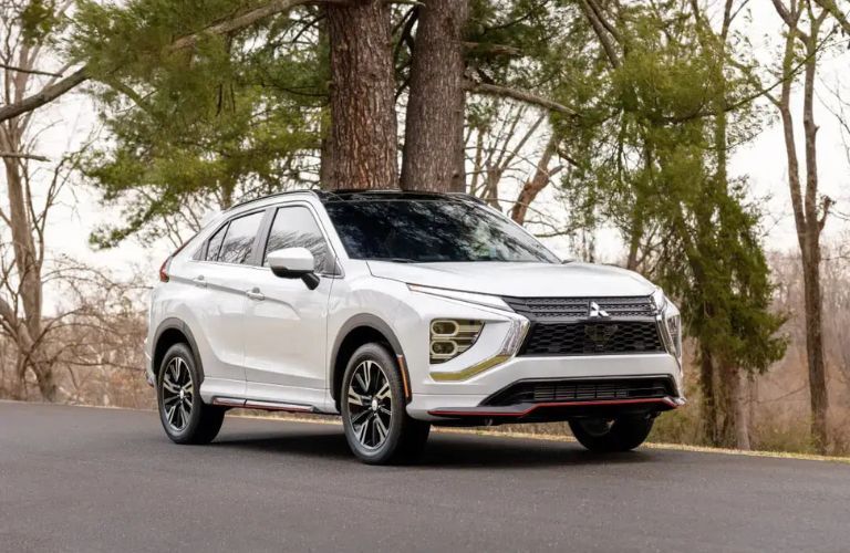 diagonal front view image of the 2024 Mitsubishi Eclipse Cross on a road