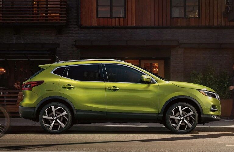 Passenger angle of a green 2020 Nissan Rogue Sport