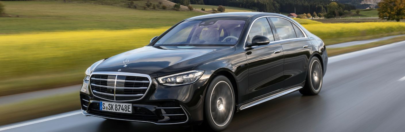 Front three-quarter view of the 2024 Mercedes-Benz S-Class Plug-in Hybrid on the road