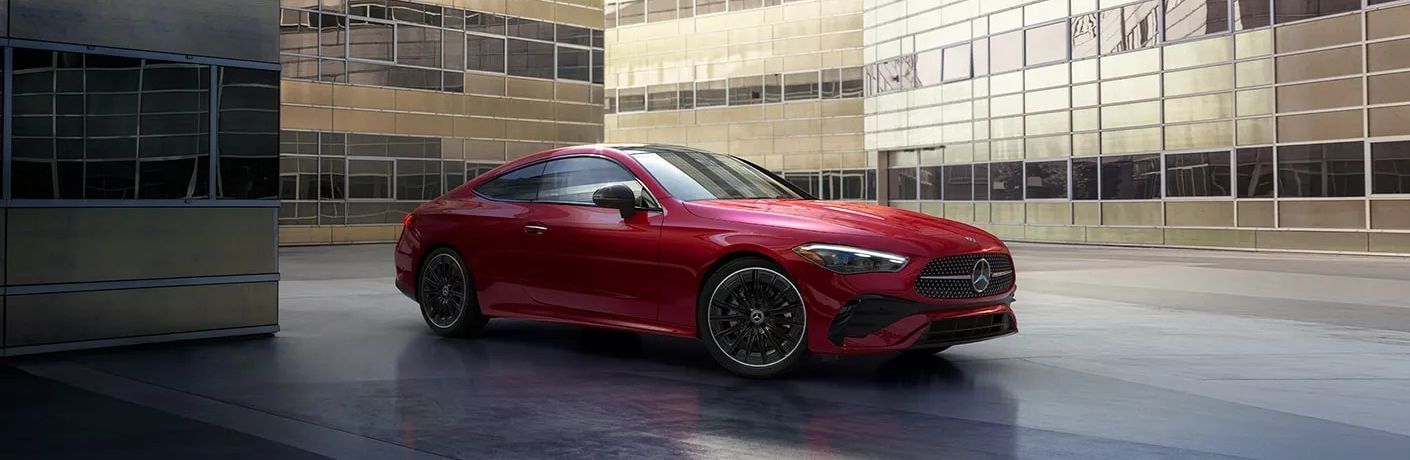 Front-quarter view of the 2025 Mercedes-Benz CLE Coupe Red