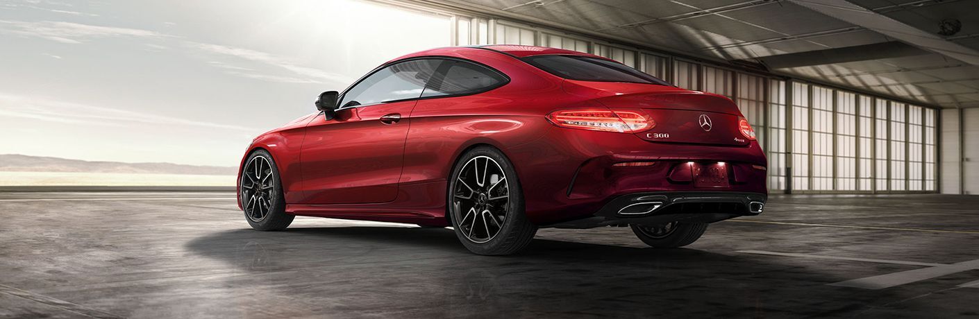Rear view of the 2023 Mercedes-Benz C-Class Coupe Red