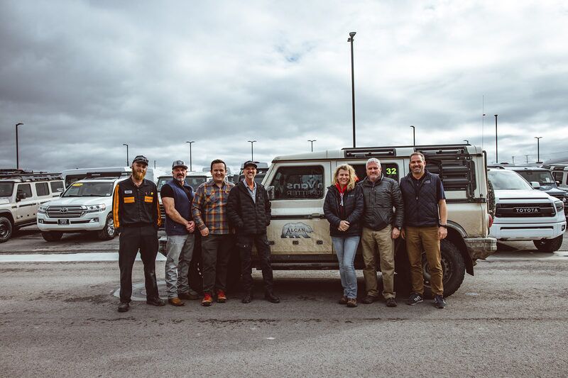 Rally team and crew with their Alcan Winter Rally vehicle at Warner after the event