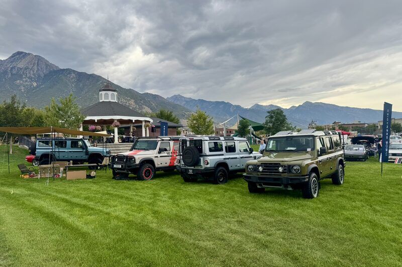 Grenadier display among classic cars at the ALS Crowd charity car show in Holladay Utah