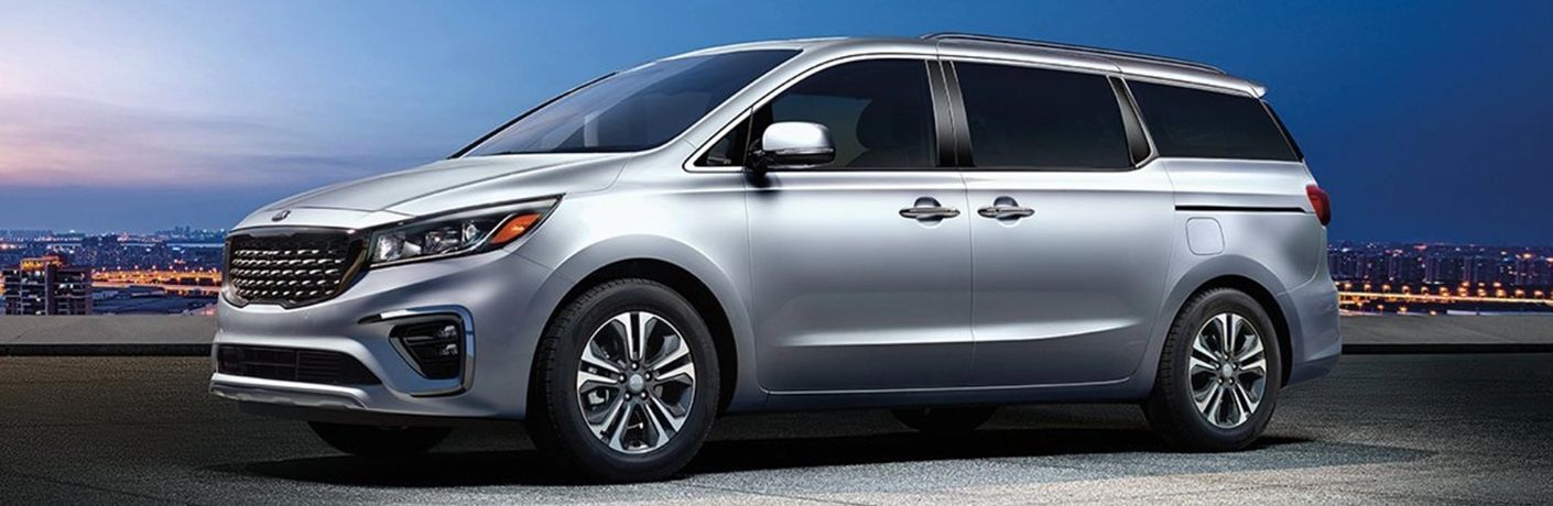 Exterior view of a silver 2021 Kia Sedona