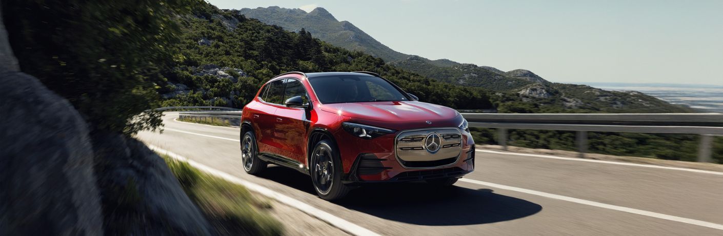 2028 Mercedes-Benz Electric GLA SUV Red on the road