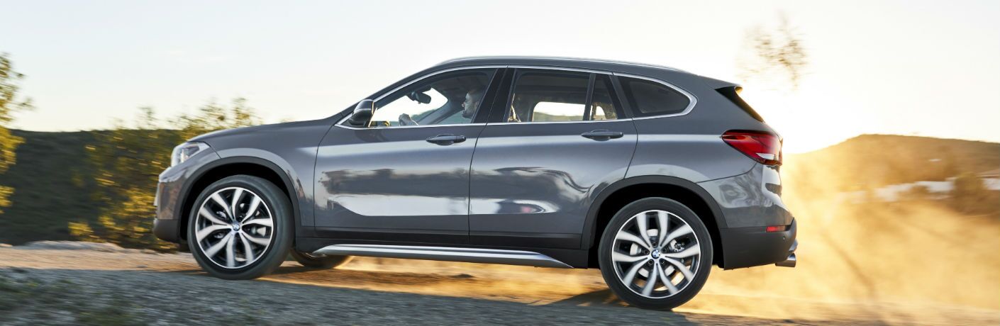 side view of a silver 2020 BMW X1