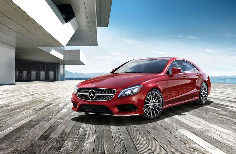 2017 MB CLA exterior front fascia and driver side on wood deck below house overhang