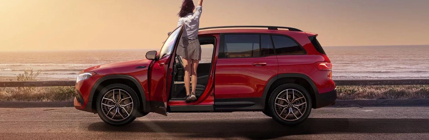 Side view of the 2024 Mercedes-Benz EQB 300 4MATIC SUV Red