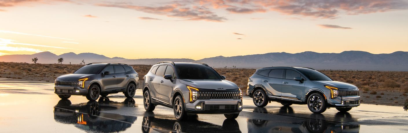 Three 2026 Kia Sportage side-by-side