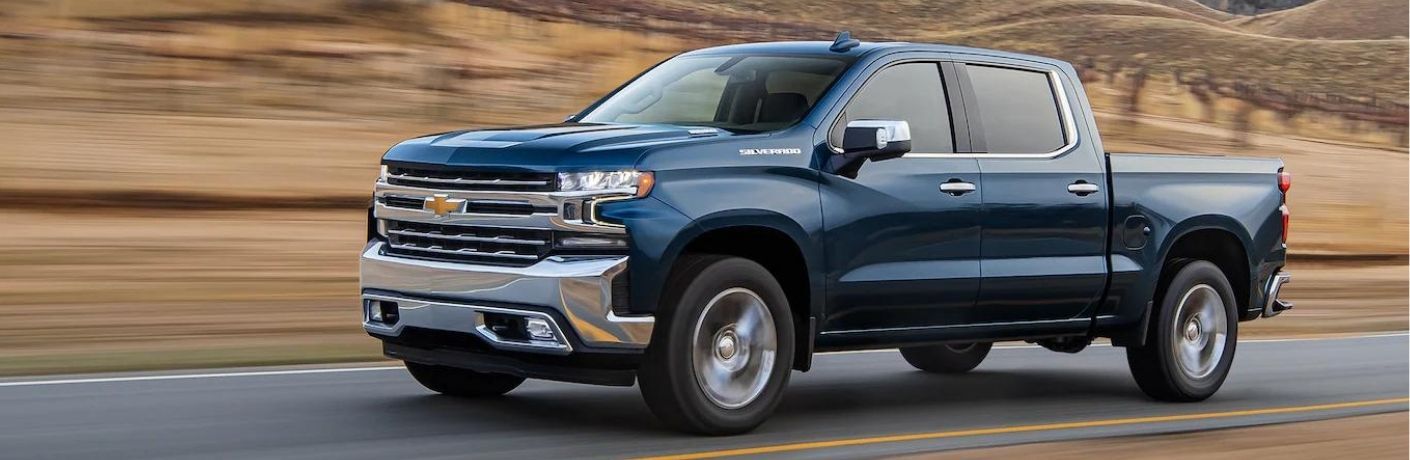 Chevy Silverado Northsky Blue Metallic moving on the road