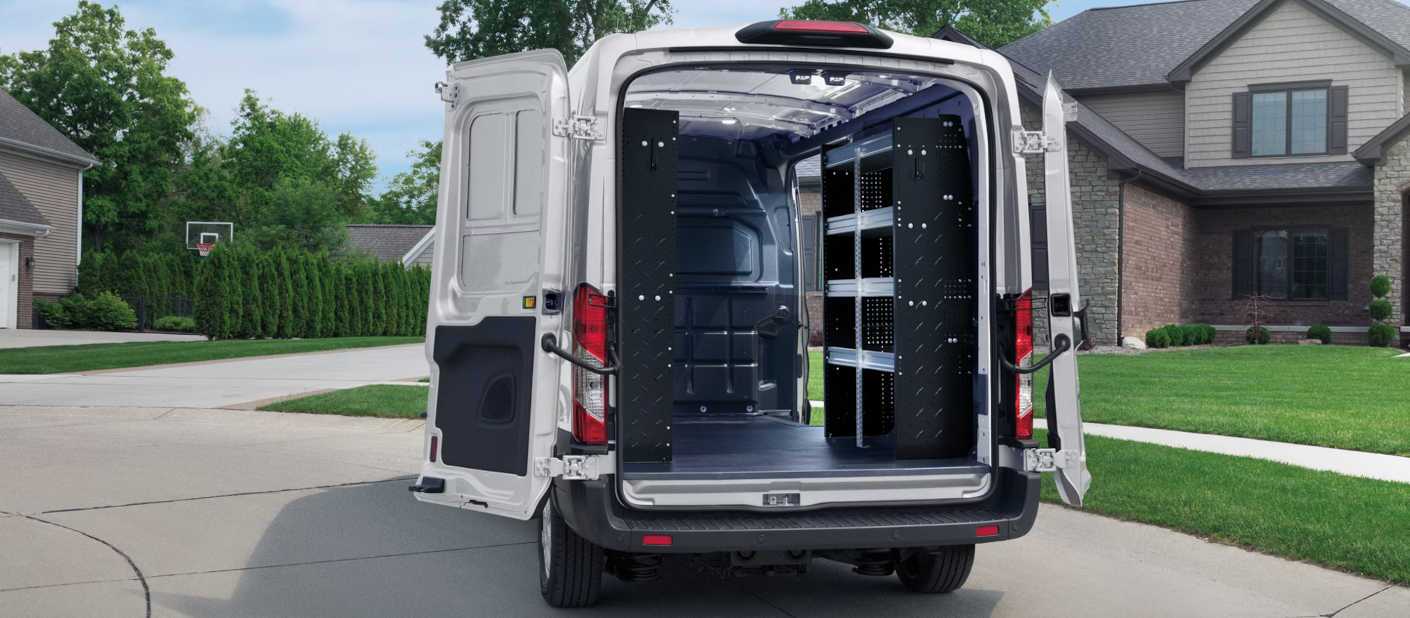 A rear external view of the 2026 Ford Transit Van