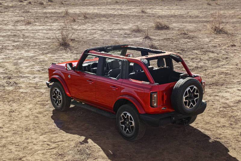 A top down view of the Ford Bronco with its top removed.