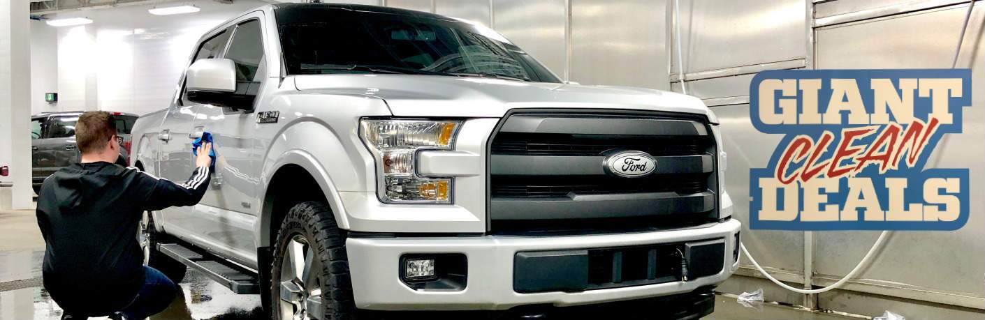 Silver F-150 in Wash Bay for Detailing