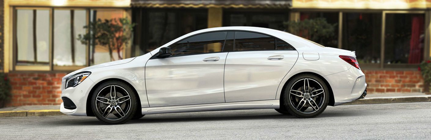 2019 Mercedes-Benz CLA Coupe parked in front of a store downtown