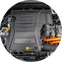 Circle image of the hybrid engine system offered with the 2019 Kia Niro