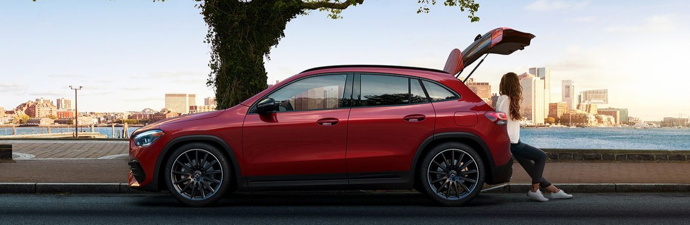 2023 Mercedes-Benz GLA 250 SUV parked near a lake with owner