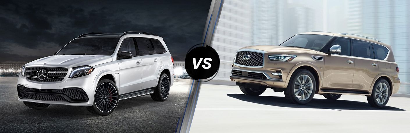 2018 GLS in White vs 2018 INFINITI QX80 in Gold
