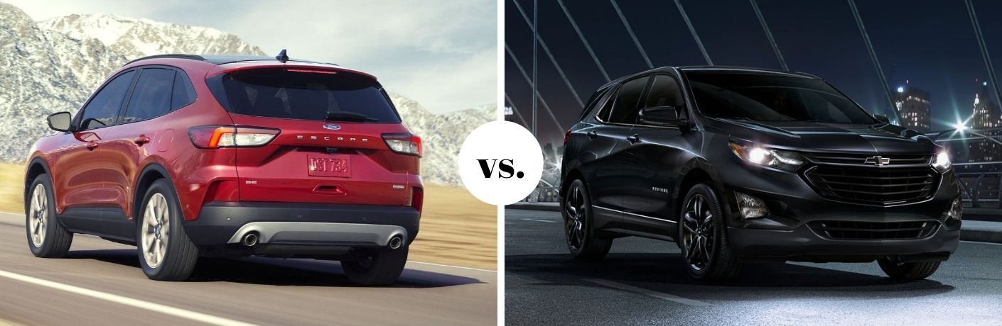 Red 2020 Ford Escape and black 2020 Chevrolet Equinox in comparison photo