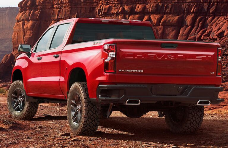 rear and side view of red 2019 chevrolet silverado 1500