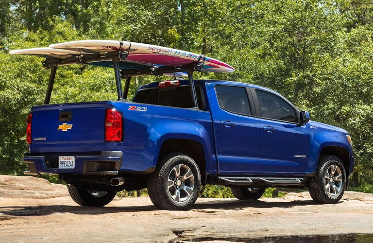 rear and side view of blue 2019 chevrolet colorado