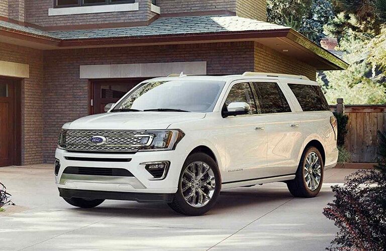 front and side view of white 2019 ford expedition