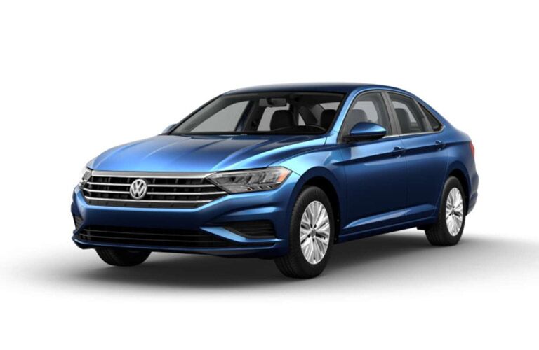 front and side view of blue 2019 volkswagen jetta