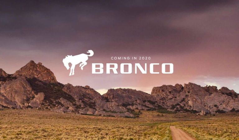 2020 Ford Bronco Logo & Name Over Mountain Range