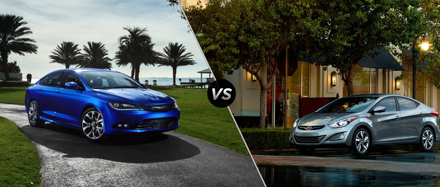 All-new for this year, the Chrysler 200 has taken a different approach from past years and has refocused its attention on the aspects sought after in a midsize sedan. Flaunting a re-designed exterior and interior, improved safety standards, and all-new modernized technology. To give you a better idea of Chrysler’s accomplishments, just see how the 2015 Chrysler 200 compares vs the 2015 Hyundai Elantra. For 2015, the Chrysler 200 gussied up a bit and shows off a new face as well as newer, more refined interior materials that creates a more comfortable and relaxed feel that blends all together. Even though the all-new Chrysler 200 no longer lists the convertible option, it is still available in four different models compared to the Elantra’s three choices. Prices stay fairly compatible between the two hovering primarily in the low $20,000’s. And at the very base level, the Chrysler 200 is going to come equipped with a more powerful 4-cylinder engine that is capable of 184 horsepower and 173 lb.ft. of torque, while the Hyundai Elantra merely is capable of 145 hp. Drivers who would prefer a more powerful vehicle with smooth acceleration will more greatly appreciate the 3.6L V6 that pumps up to 295 hp as well as 262 lb.ft of torque.