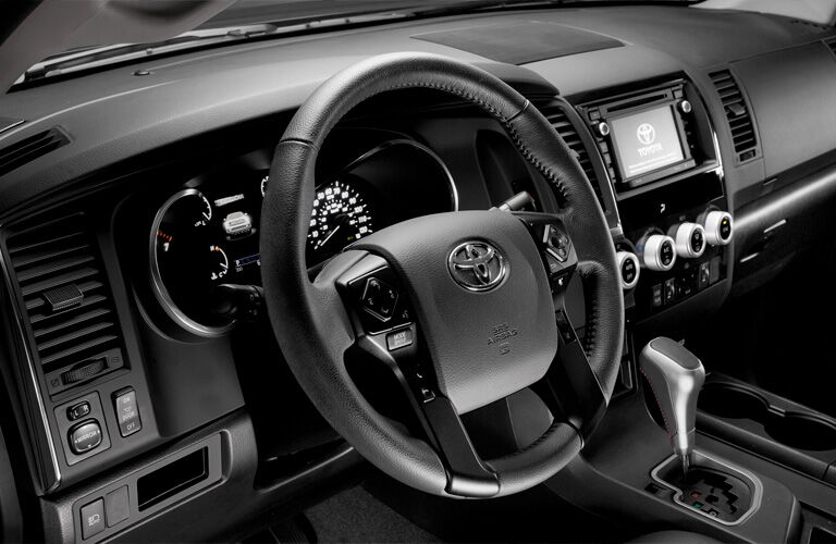 Steering wheel and center touchscreen of 2019 Toyota Sequoia