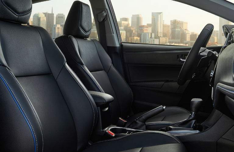 Simulated leather upholstery covers the comfortable seats of the 2018 Corolla XSE
