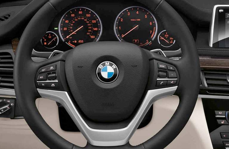 close view of the 2018 BMW X5 steering wheel