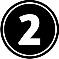 Black circular image with the number two in the center