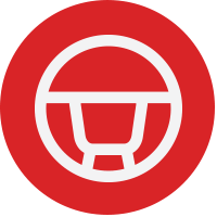red icon with a steering wheel