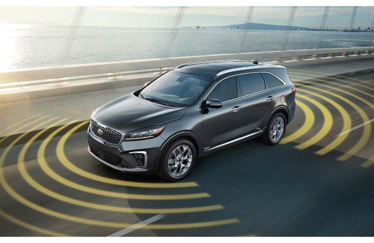 2019 Kia Sorento exterior shot with sensor technology visualized
