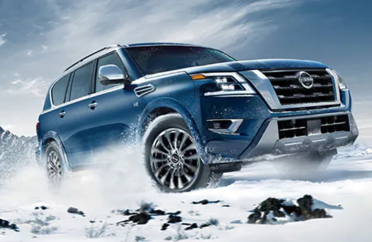 2023 Nissan Armada navigating a snowy road