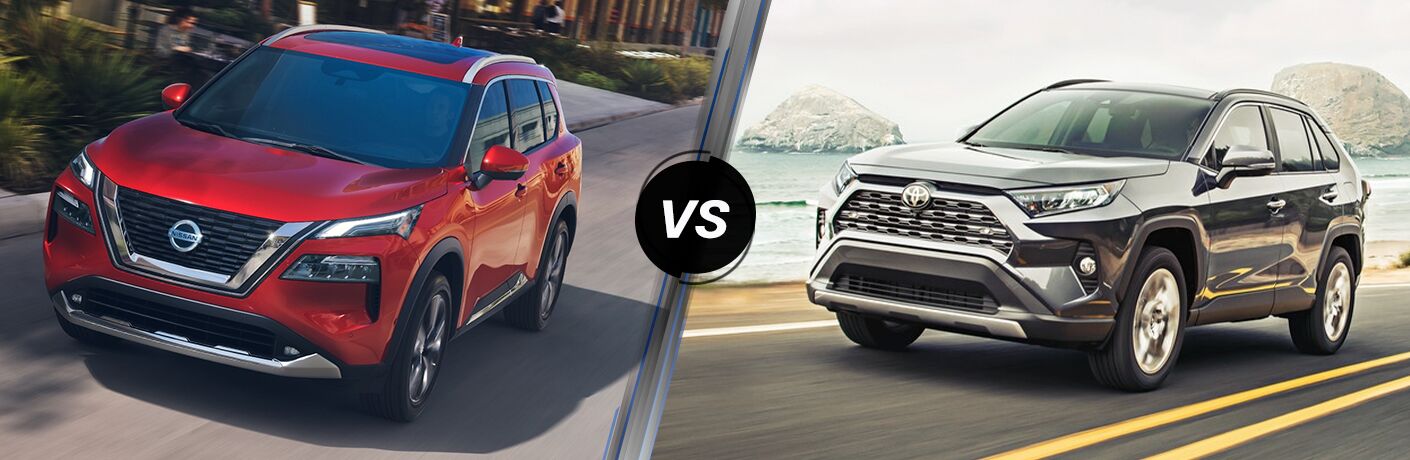 A side-by-side comparison of the 2021 Nissan Rogue vs. 2020 Toyota RAV4.