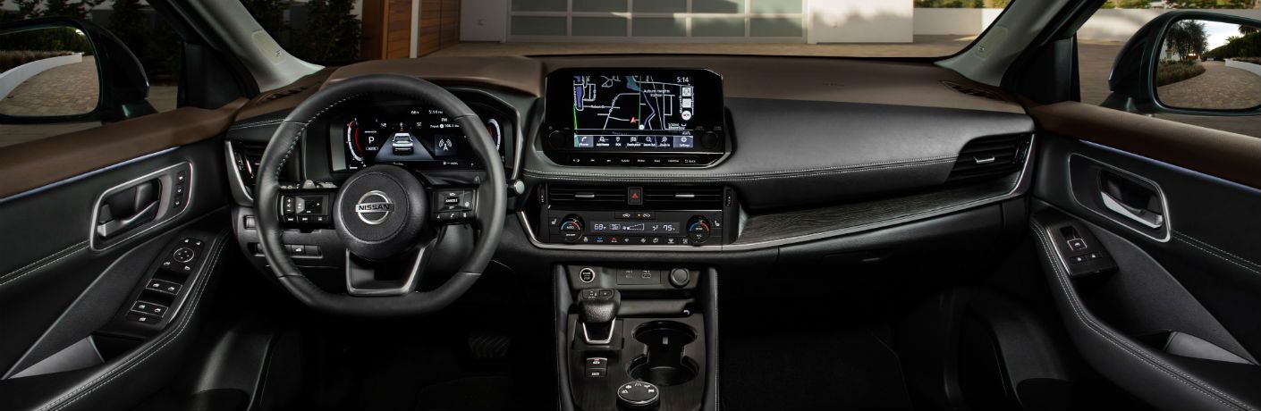 A photo of the dashboard used in the 2021 Nissan Rogue.