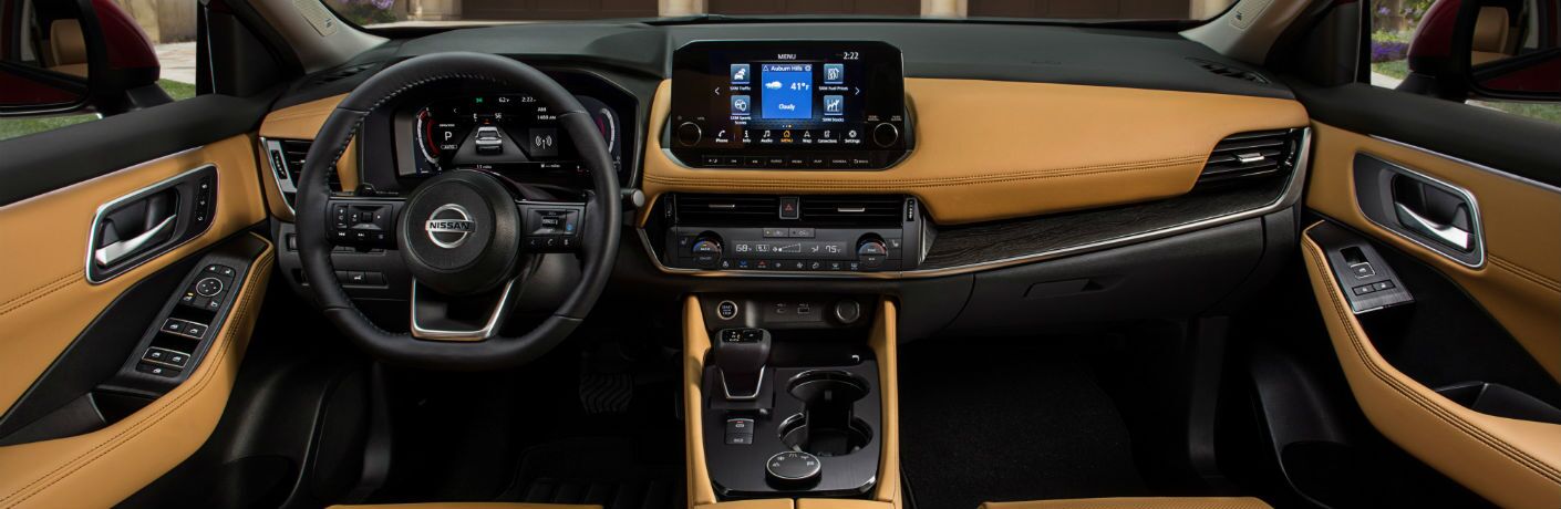 A photo of the dashboard in the 2021 Nissan Rogue.