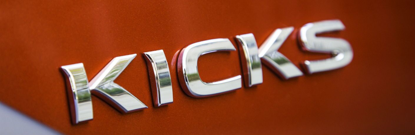 A photo of the Kicks badge warn on the 2018 Nissan Kicks.