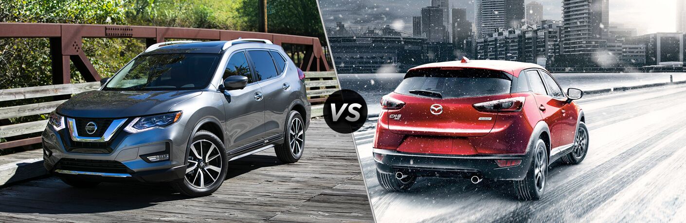 A side-by-side comparison of the 2018 Nissan Rogue vs. 2018 Mazda CX-3.